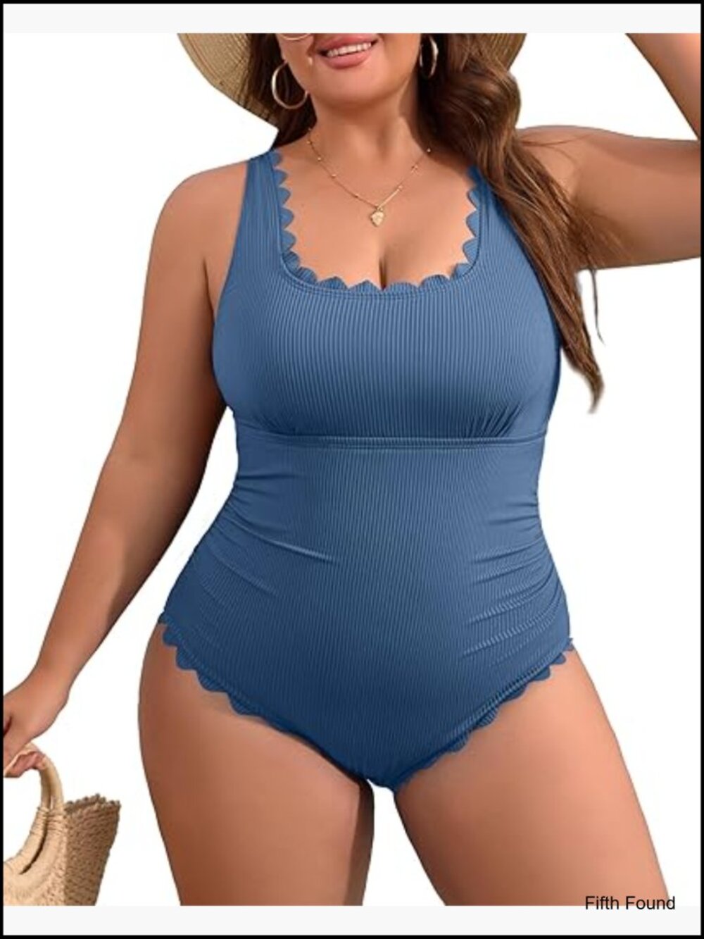 Plus Size Tummy Control One Piece Swimsuit Scalloped Ribbed Ruched